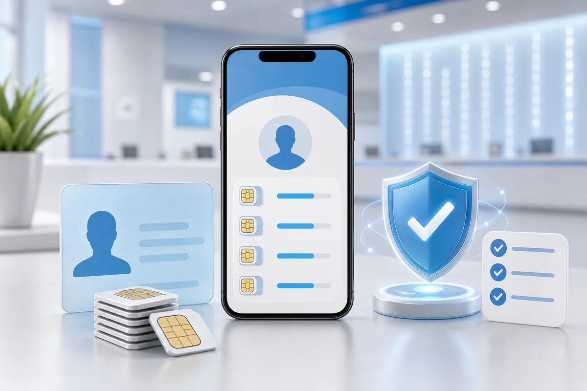 手机、身份证件轮廓、SIM 卡和安全查询清单的封面图